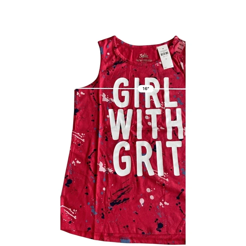 Justice Girls Lot of 2‎ Tank Tops size 14/16 Unicorn Glitter USA Americana Tween